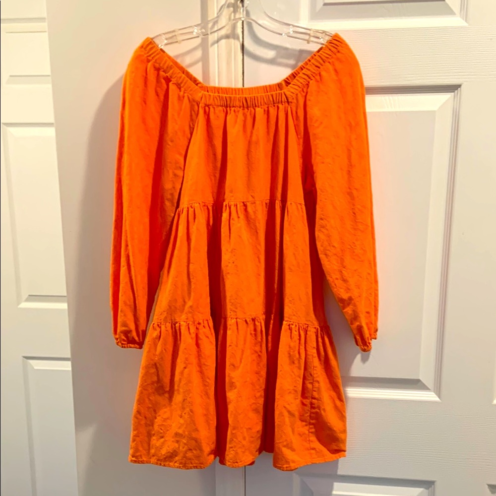 Vibrant Coral Off-Shoulder Dress